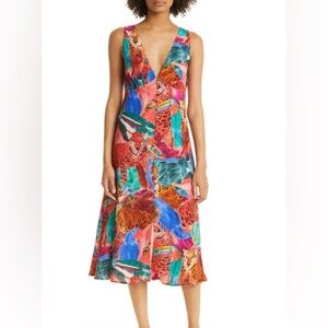 Farm Rio NWOT Animal Collage Midi Dress Sleeveless V-Neck